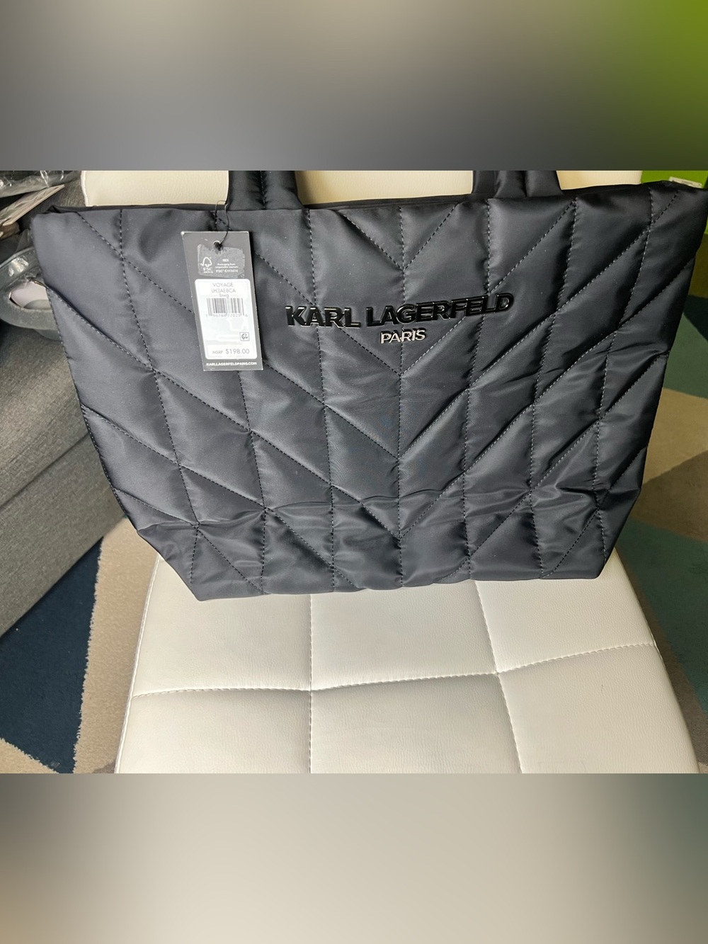 Karl Lagerfeld Black Quilted Tote with Padded Handles - Picture 2 of 6